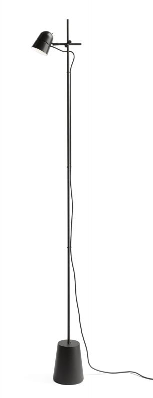 Schwarze D73 Stehleuchte von Luceplan mit Gegengewicht und konischem Sockel für Wohnzimmer und Büro.